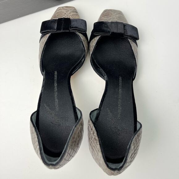 Giuseppe Zanotti Velvet and Croc D'Orsay Holiday Grey Black Dress Pumps - Picture 4 of 12